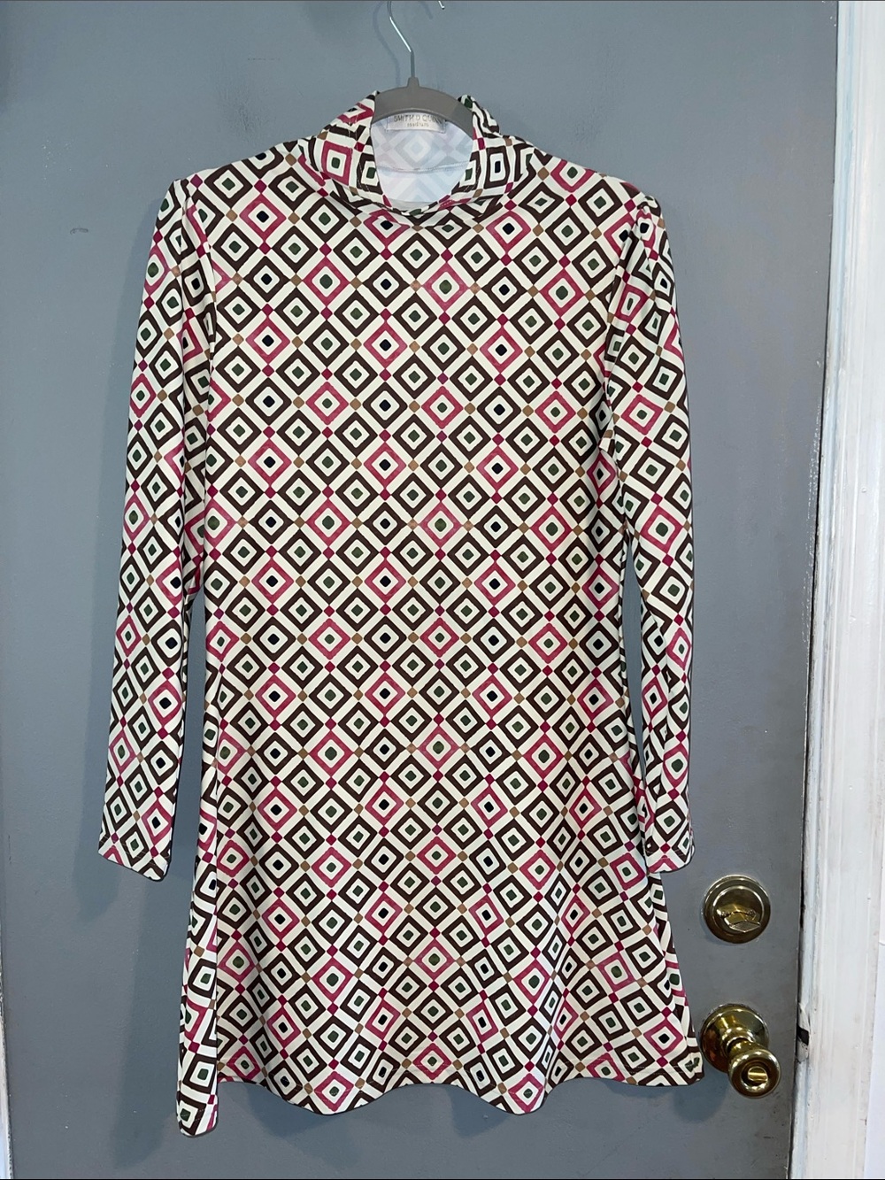 Smith and Quinn Geo Print Mock Neck Long Sleeve Abstract Dress M